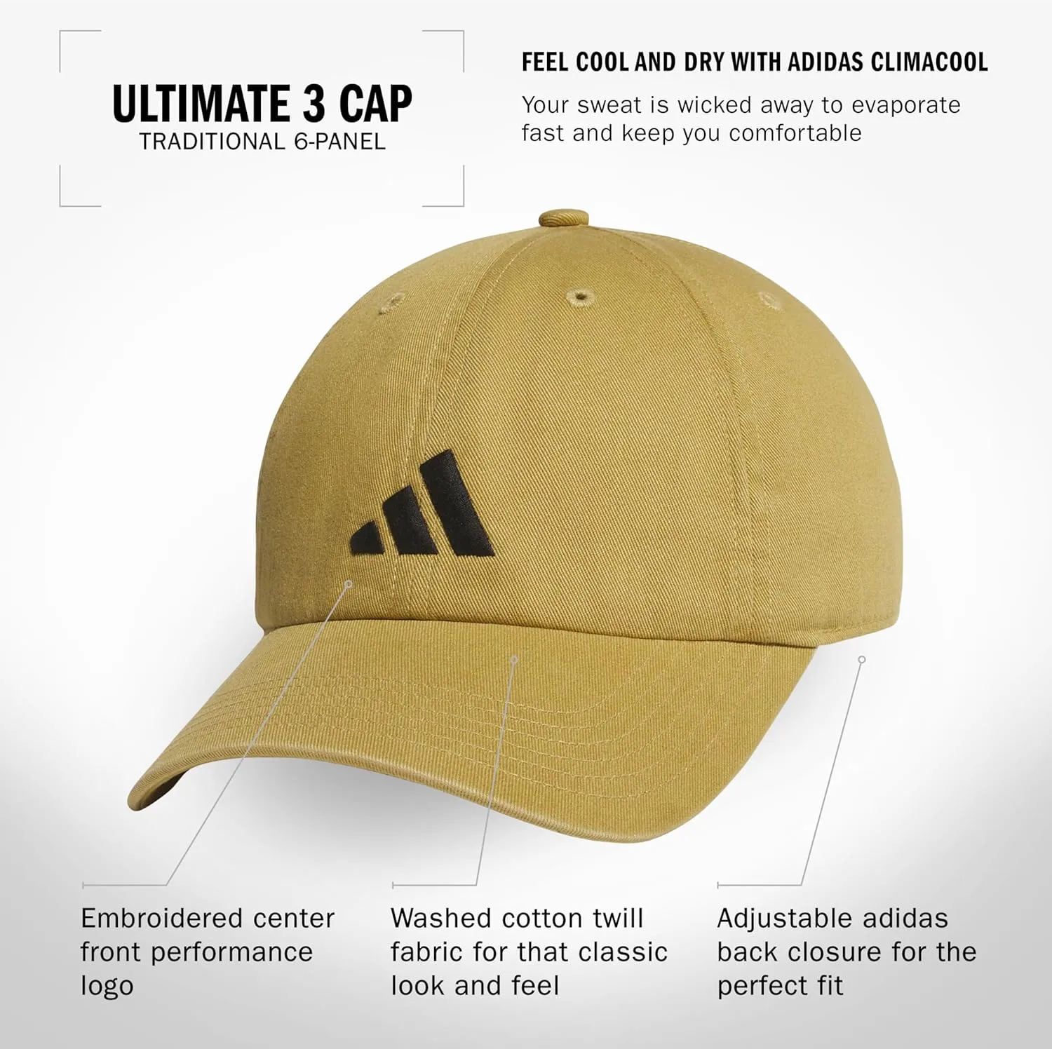 adidas Men's Ultimate Hat Relaxed Crown Adjustable Fit Strapback Cotton Baseball Cap