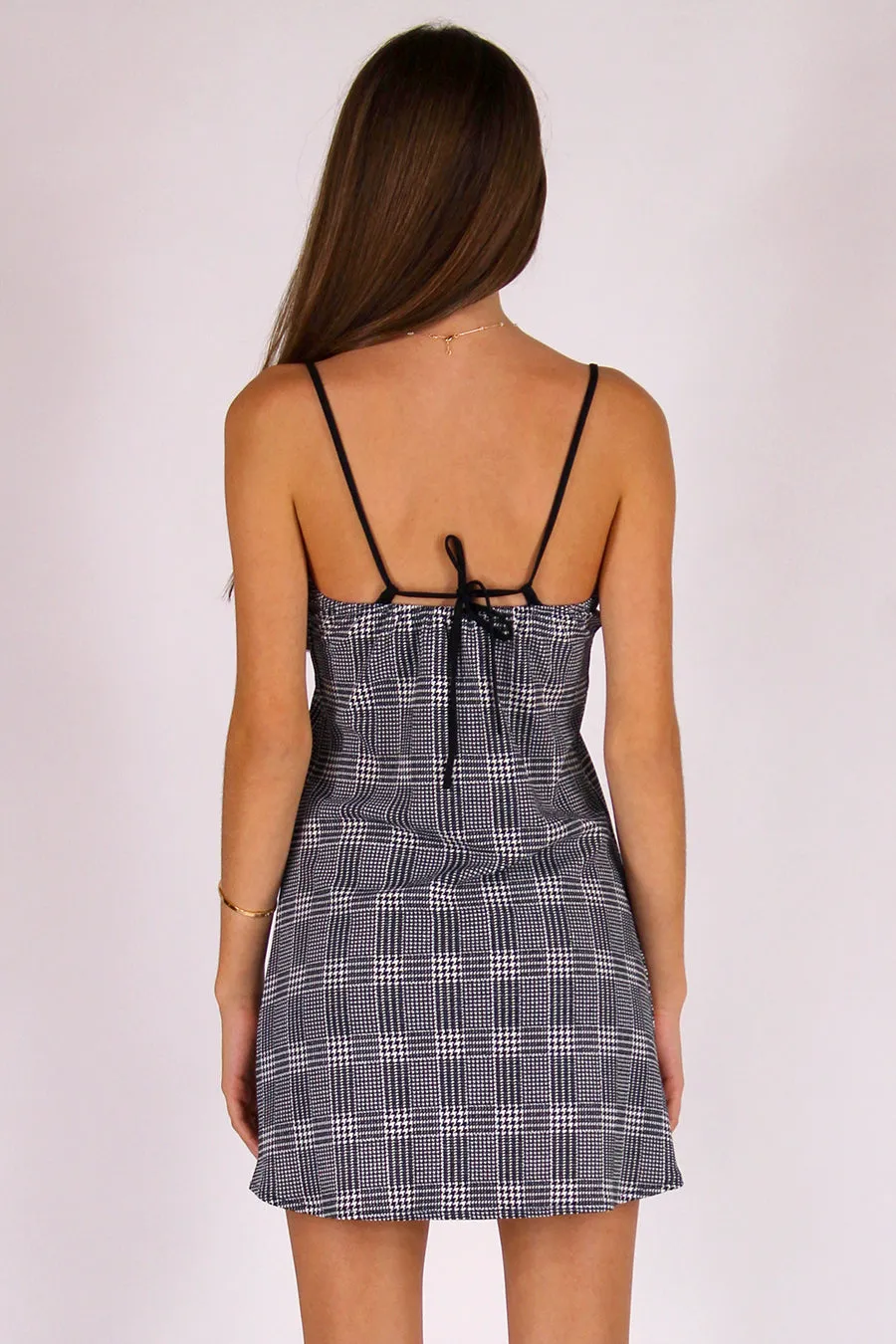Adjustable Strap Dress - Stretchy Grey Plaid