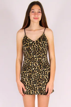 Adjustable V-Neck Dress - Stretchy Leopard Print