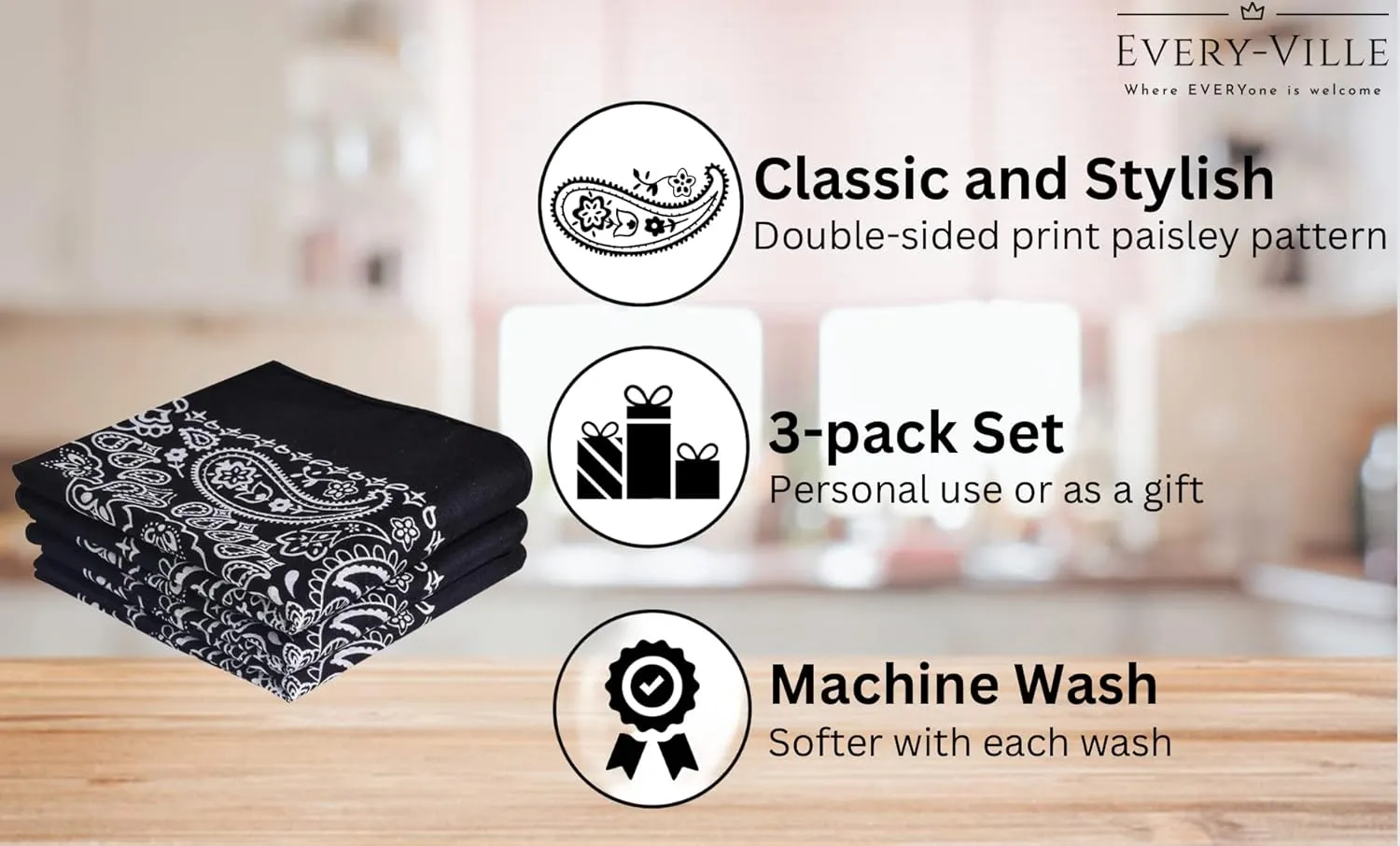 Classic Paisley Bandanas - 3 Pack Gift Set, 100% Cotton, 22x22 Inches