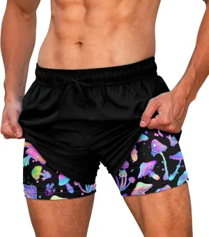 Cozople Mens Swim Trunks Quick Dry Bathing Suit with Compression Liner 5.5" Inseam Anti Chafe Beach Swim Shorts