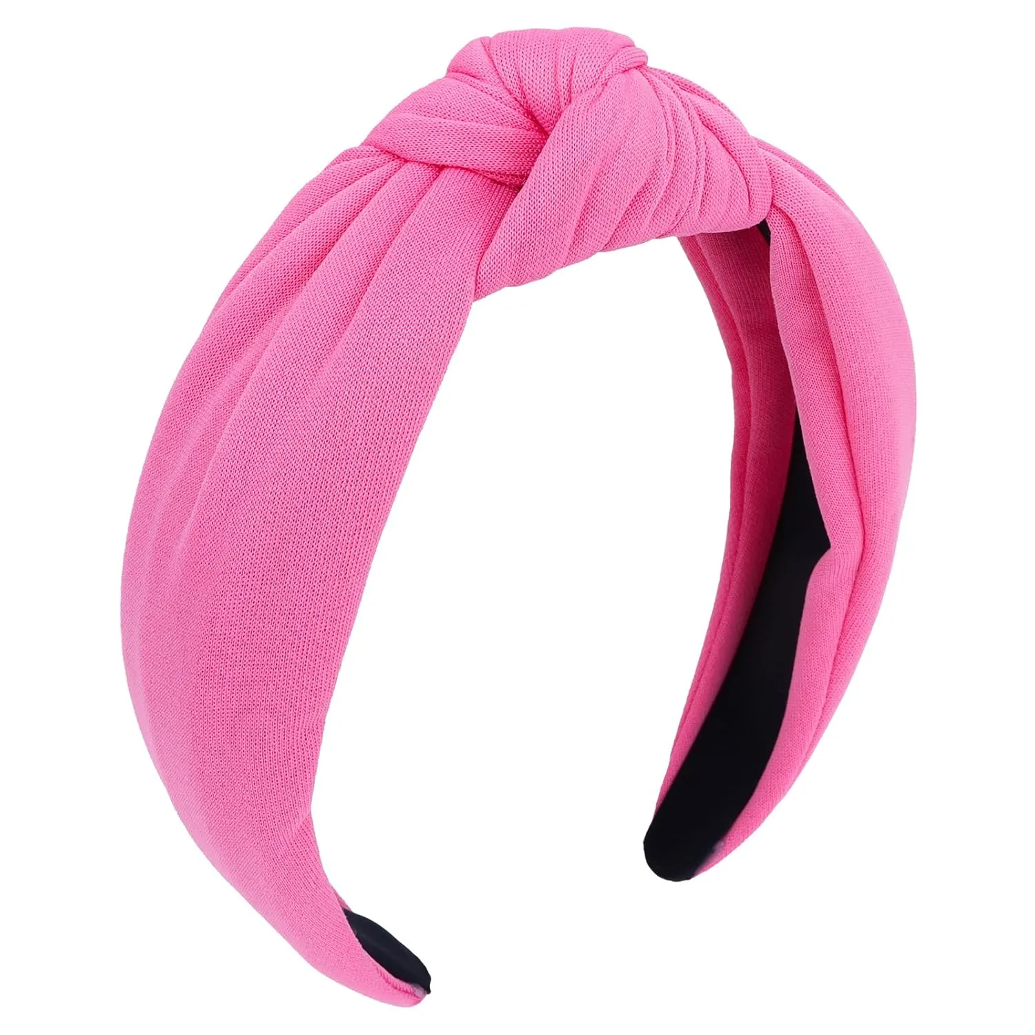 CURASA Headbands for Women Girls Non Slip Knotted Headband Wide Preppy Fashion Hairband Hot Pink Top Knot Decorative Hair Accessories Rose Red Fabric Hair Bands Yoga Elastic Head Bands For Thick Thin