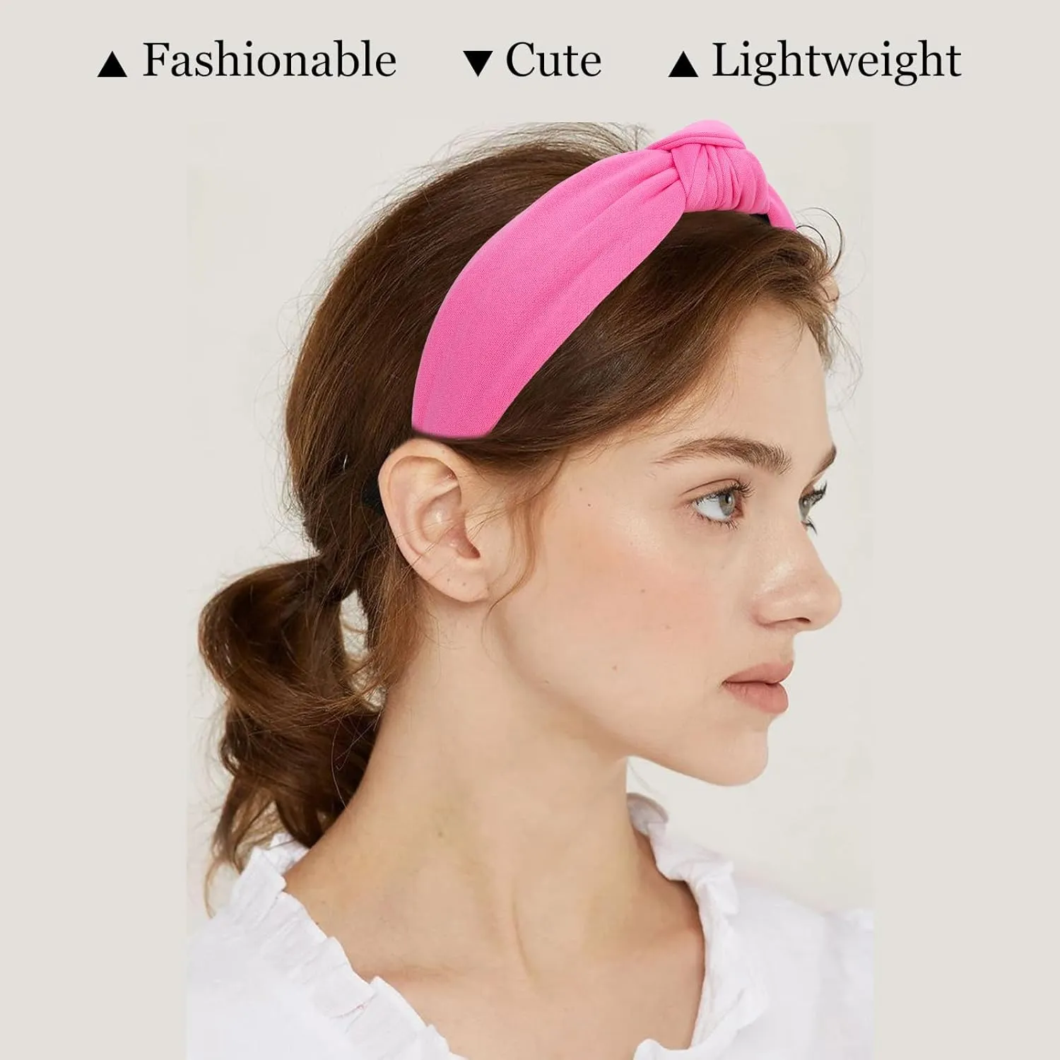 CURASA Headbands for Women Girls Non Slip Knotted Headband Wide Preppy Fashion Hairband Hot Pink Top Knot Decorative Hair Accessories Rose Red Fabric Hair Bands Yoga Elastic Head Bands For Thick Thin