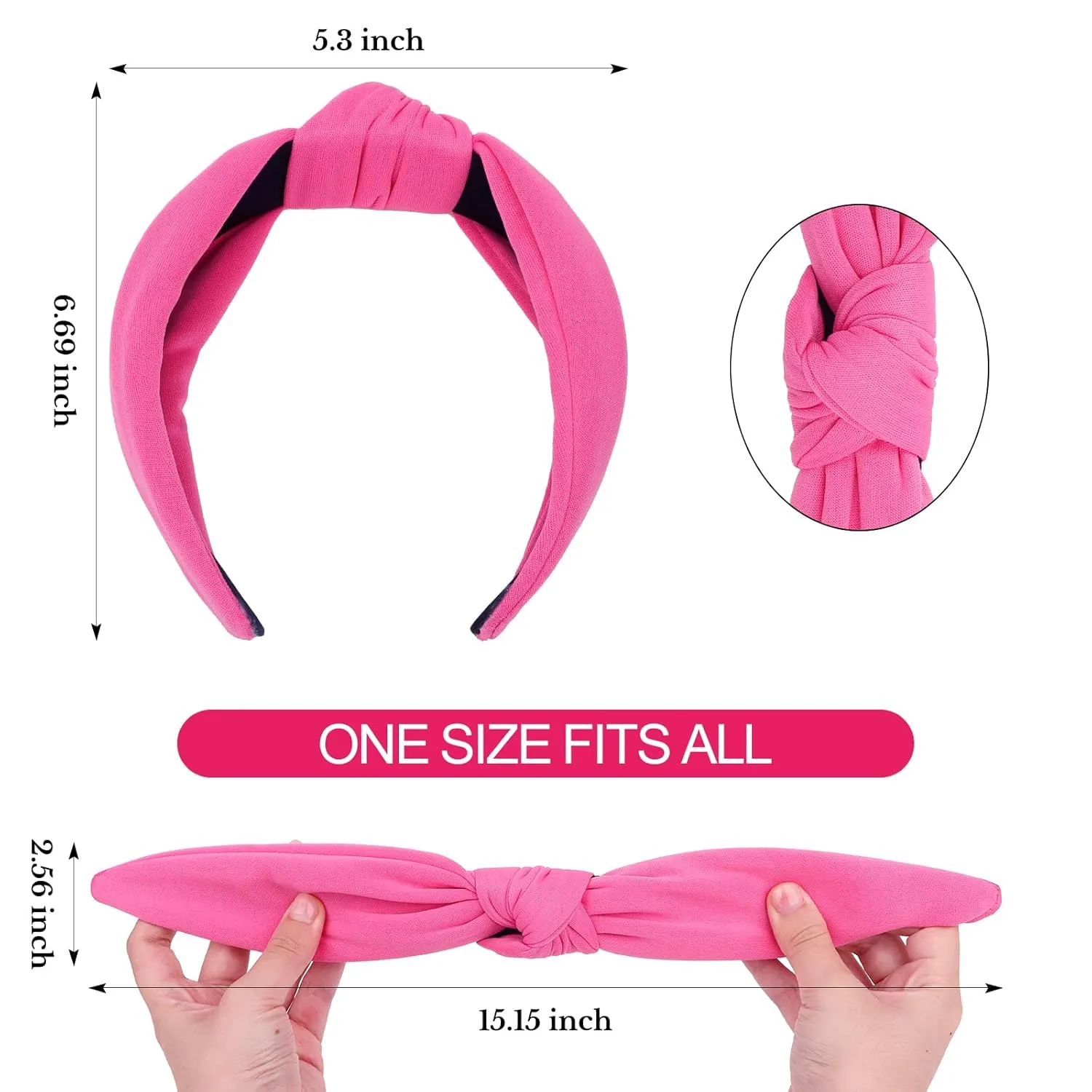 CURASA Headbands for Women Girls Non Slip Knotted Headband Wide Preppy Fashion Hairband Hot Pink Top Knot Decorative Hair Accessories Rose Red Fabric Hair Bands Yoga Elastic Head Bands For Thick Thin