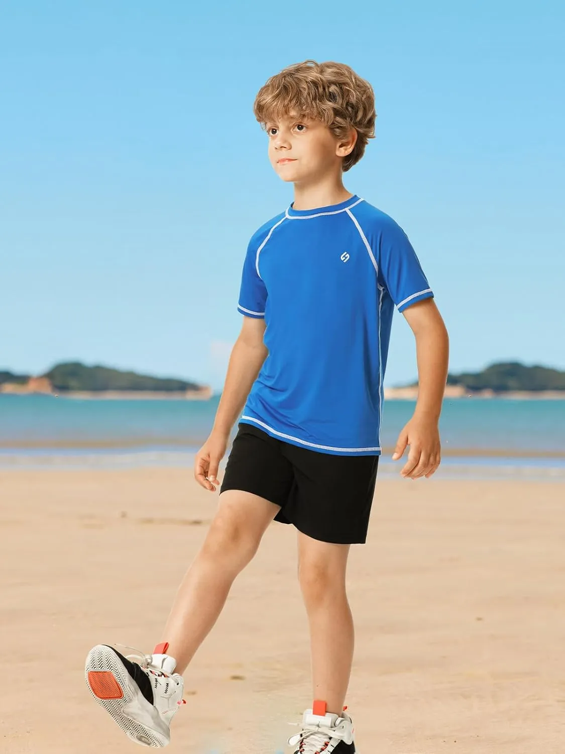 HODOSPORTS Boys UPF 50  Rash Guard Swim Shirts Short Sleeve Quick Dry UV Protection Sun Shirt