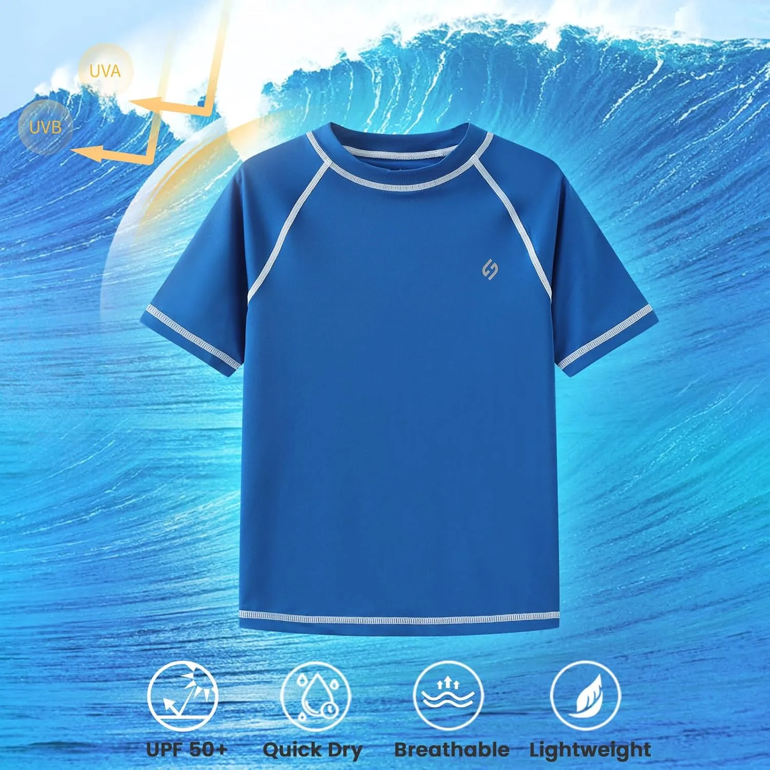 HODOSPORTS Boys UPF 50  Rash Guard Swim Shirts Short Sleeve Quick Dry UV Protection Sun Shirt