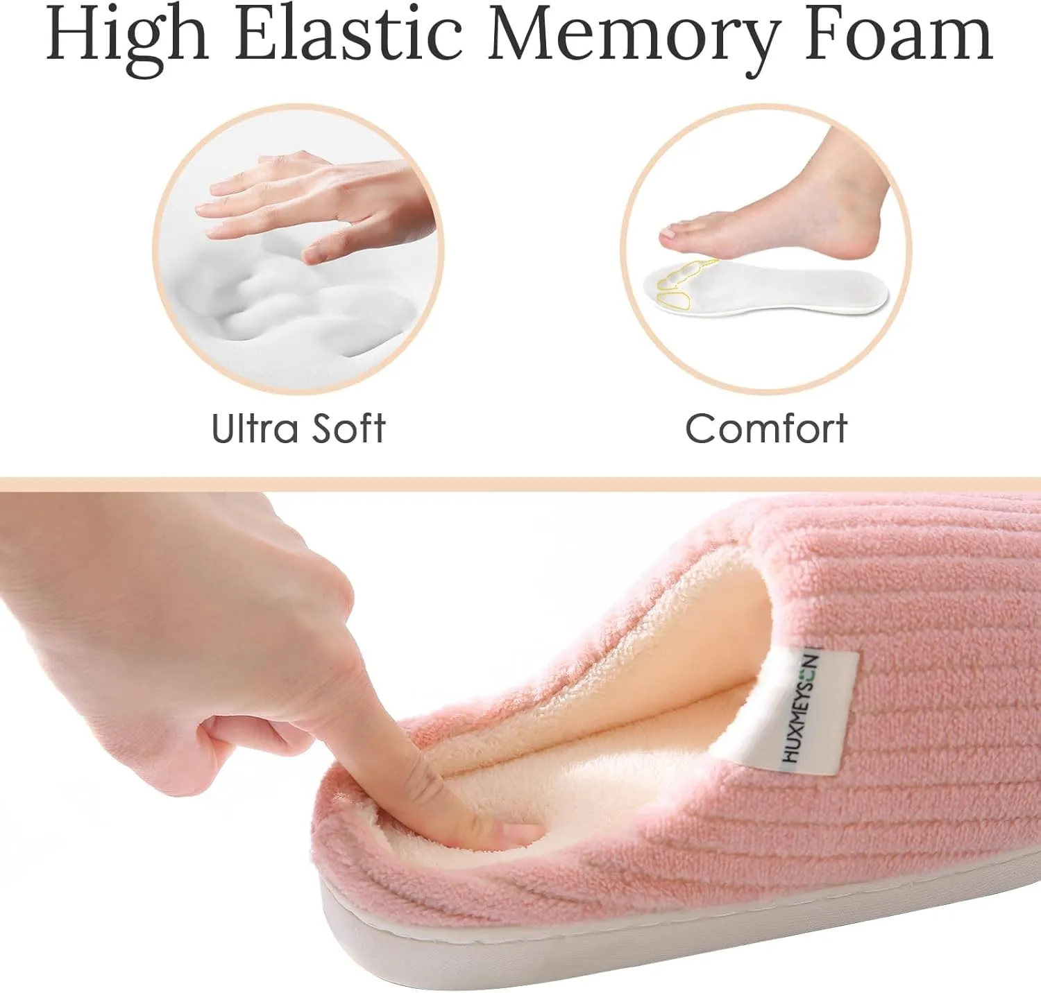 HUXMEYSON Slippers for Women, Warm Memory Foam Comfy House Slippers with Anti-Skid Rubber Sole for Indoor and Outdoor