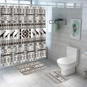 Kuber Industries Shower Curtain & Bathmat Set | Non-Slip Bath mats for Bathroom | Easy-Slide Curtains | Polyester Curtain or Bathmat for Bath Décor | YF193-3T | 18 Pcs Set | Multicolor