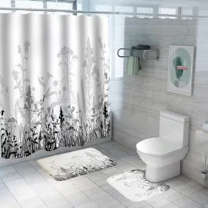 Kuber Industries Shower Curtain & Bathmat Set | Non-Slip Bath mats for Bathroom | Easy-Slide Curtains | Polyester Curtain or Bathmat for Bath Décor | YF343-3T | 3 Pcs Set | Multicolor