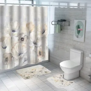 Kuber Industries Shower Curtain & Bathmat Set | Non-Slip Bath mats for Bathroom | Easy-Slide Curtains | Polyester Curtain or Bathmat for Bath Décor | YF345-3T | 9 Pcs Set | Multicolor