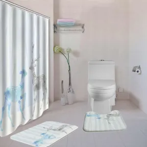 Kuber Industries Shower Curtain & Bathmat Set | Non-Slip Bath mats for Bathroom | Easy-Slide Curtains | Polyester Curtain or Bathmat for Bath D?cor | Z0034-3T | 3 Pcs Set | Multicolor