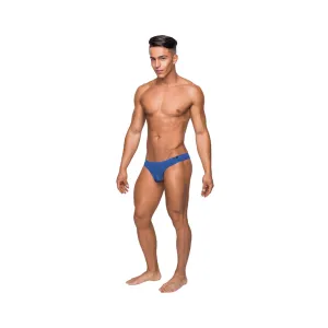 Male Power Seamless Sleek Thong Blue Sheer Pouch Sm
