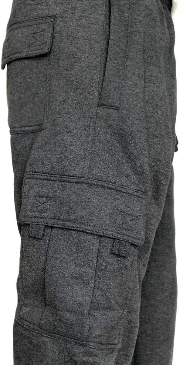 Men's Cargo Sweatpants Casual Fleece Joggers Loose Fit Open Bottom Athletic Pants for Men with Pockets