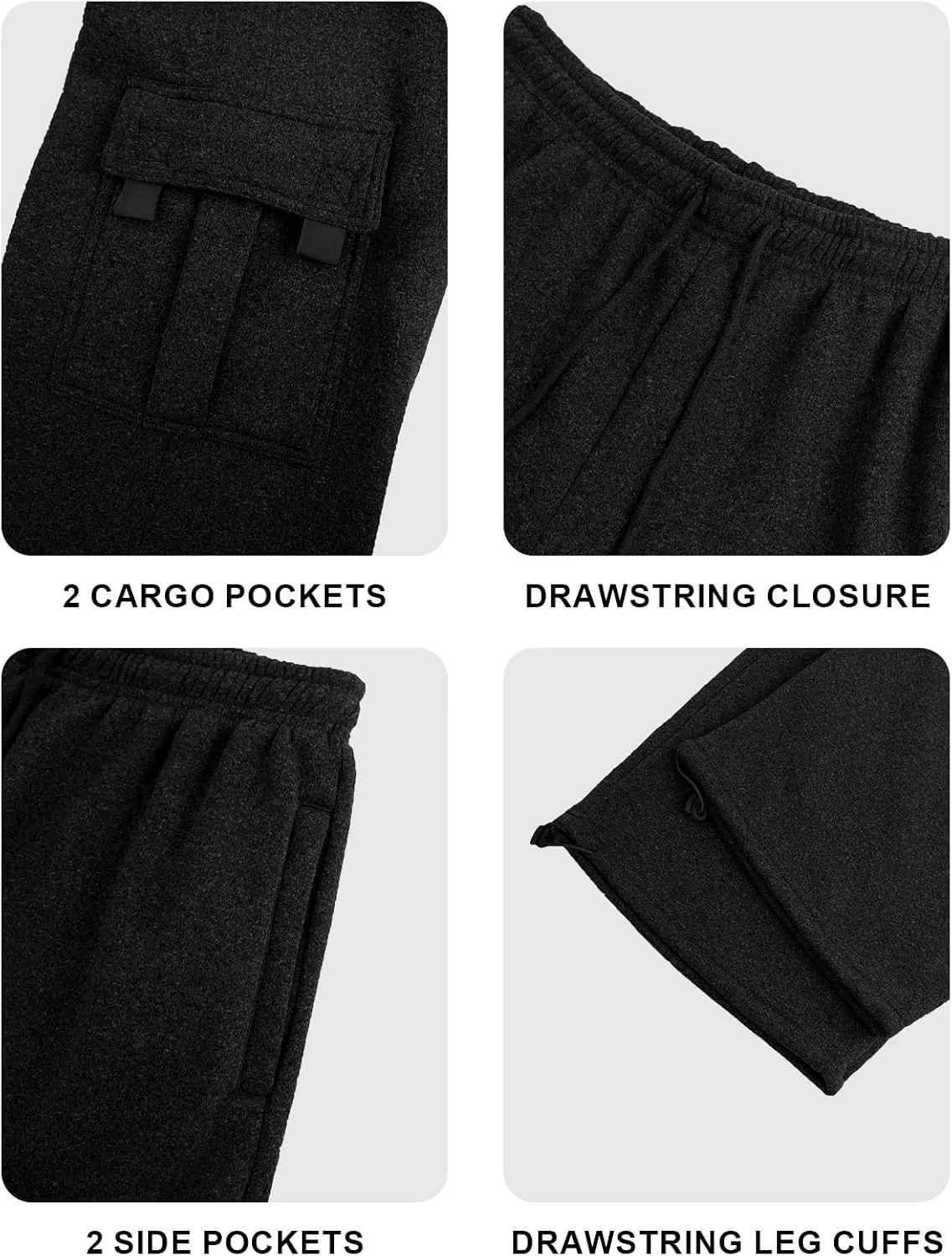Men's Cargo Sweatpants Casual Fleece Joggers Loose Fit Open Bottom Athletic Pants for Men with Pockets