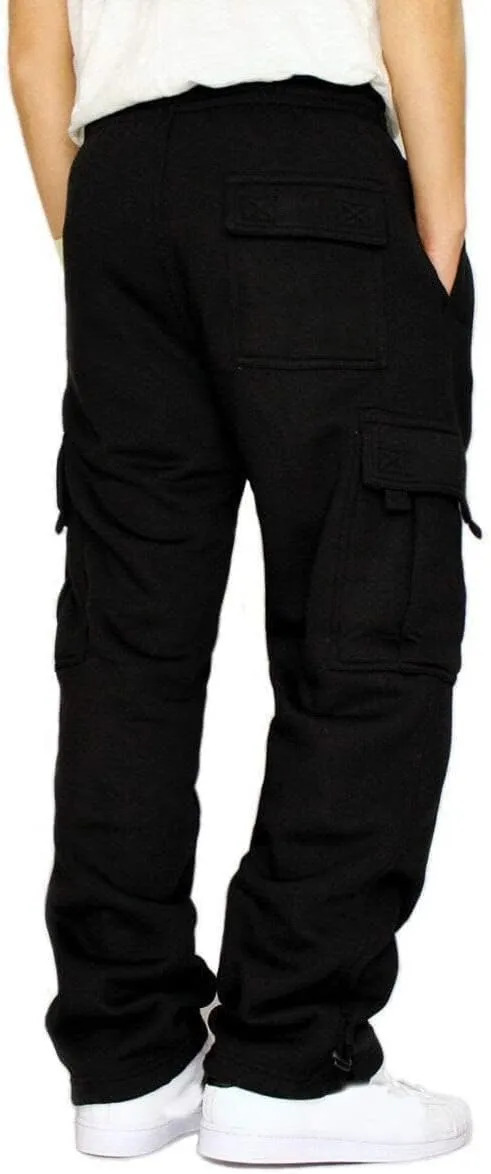 Men's Cargo Sweatpants Casual Fleece Joggers Loose Fit Open Bottom Athletic Pants for Men with Pockets