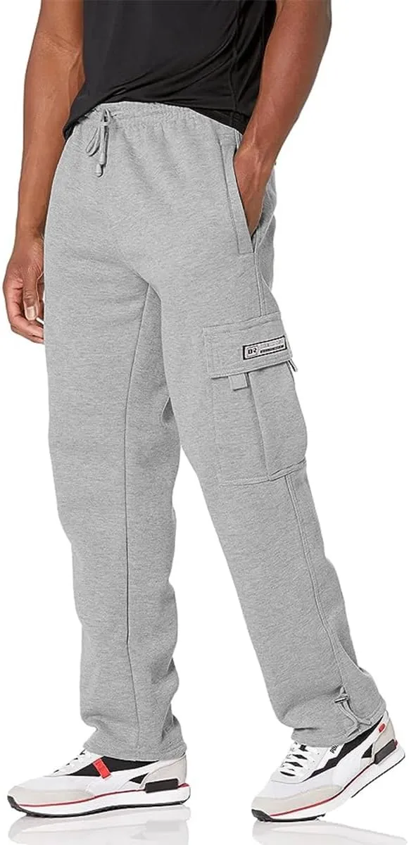 Men's Cargo Sweatpants Casual Fleece Joggers Loose Fit Open Bottom Athletic Pants for Men with Pockets