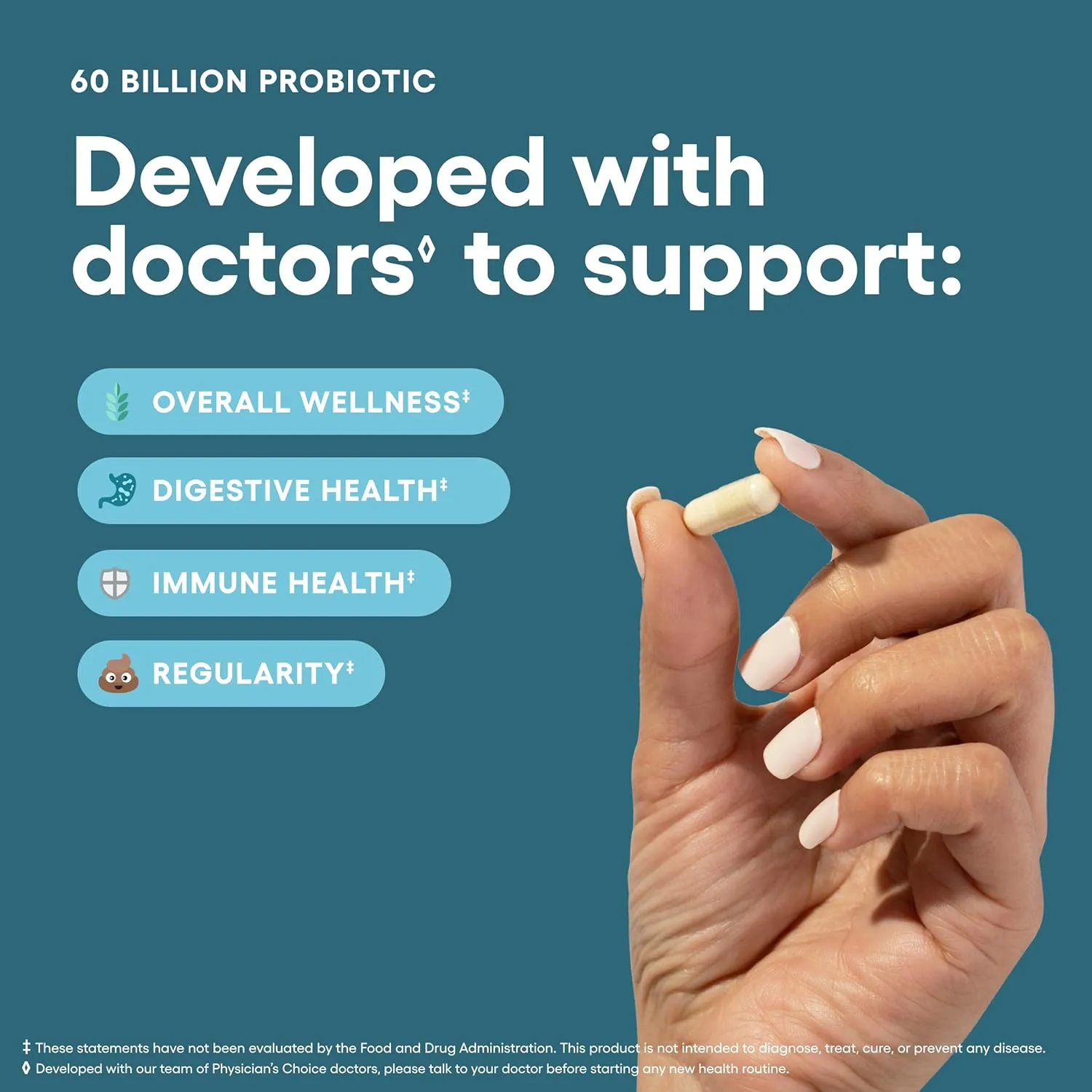 Physician's Choice Probiotics 60 Billion CFU - 10 Strains   Organic Prebiotics - Immune, Digestive & Gut Health - Supports Occasional Constipation, Diarrhea, Gas & Bloating - for Women & Men - 30ct