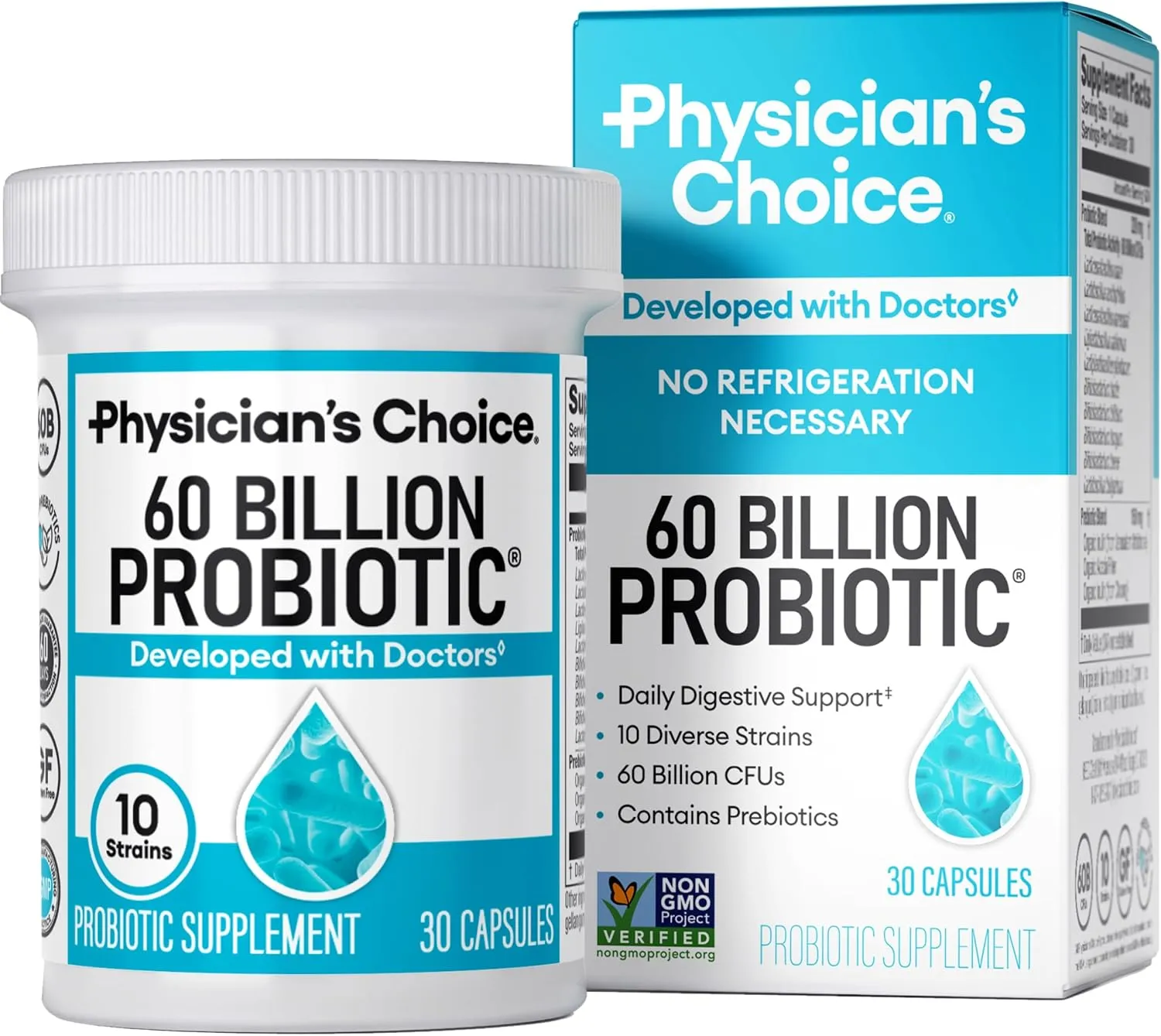 Physician's Choice Probiotics 60 Billion CFU - 10 Strains   Organic Prebiotics - Immune, Digestive & Gut Health - Supports Occasional Constipation, Diarrhea, Gas & Bloating - for Women & Men - 30ct