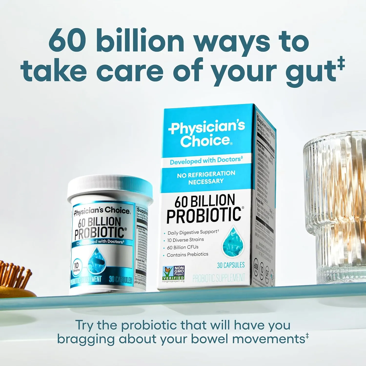 Physician's Choice Probiotics 60 Billion CFU - 10 Strains   Organic Prebiotics - Immune, Digestive & Gut Health - Supports Occasional Constipation, Diarrhea, Gas & Bloating - for Women & Men - 30ct