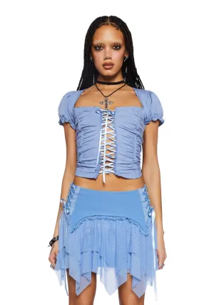 Soft Girl Era Lace Up Top- Blue