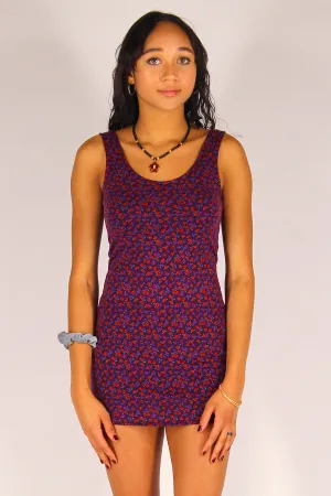Tank Dress - Stretchy Purple with Red Floral