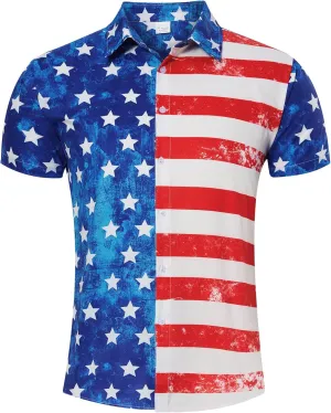 uideazone Mens 4th of July American Flag Patriotic Shirt USA Short Sleeve Button Up Independence Day Shirt M-XXL